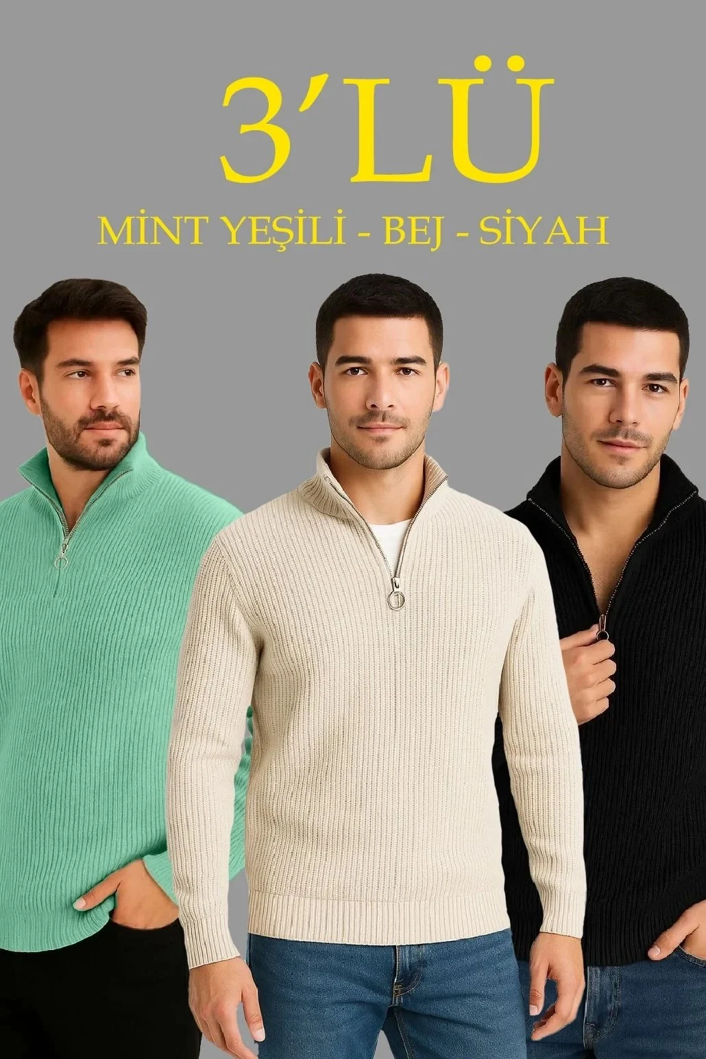 Men's 3-Piece Set Thick Cotton Ribbed Knit Sweater