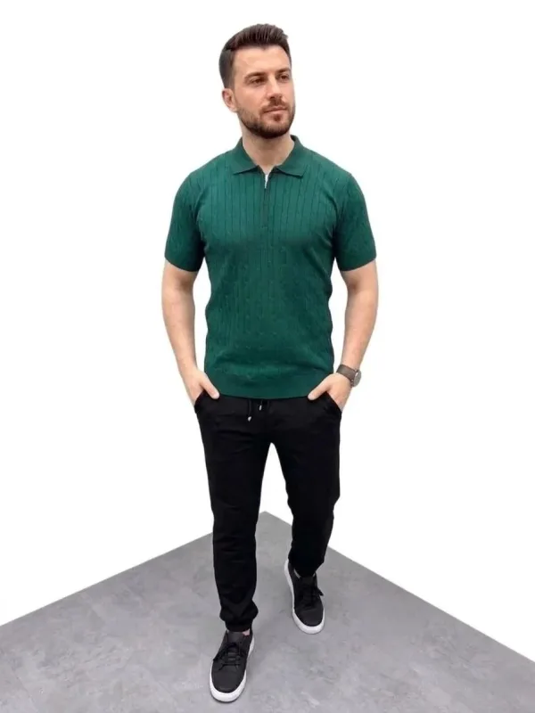 Muška kaki pletena triko kratka rukava rajsferšlus polo majica 2