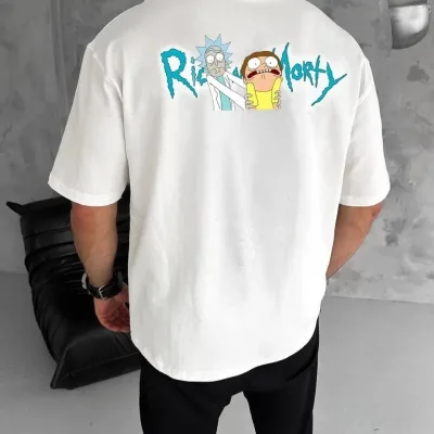 Ανδρικό Λευκό Ποδήλατο Λαιμό Rick and Morty Τυπωμένο Μπλουζάκι 2