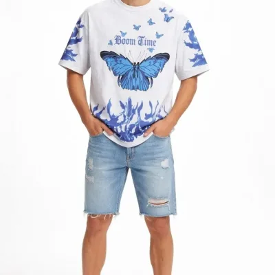 Fehér Férfi Oversize Kerékpárnyakú Savas Mosású Póló 4