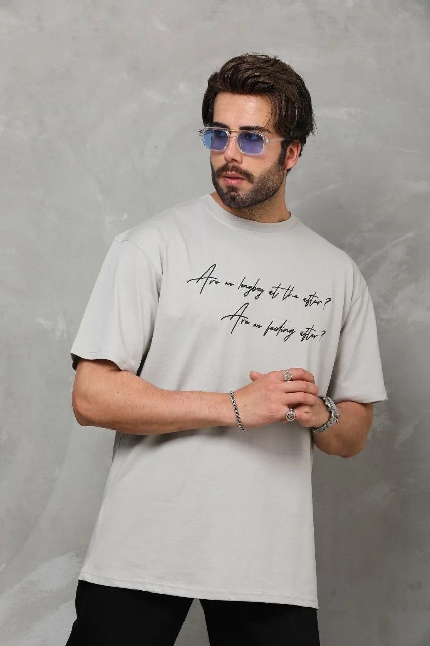 Γκρι Ανδρικό Oversize Ποδήλατο Λαιμό Τυπωμένο T-shirt 2