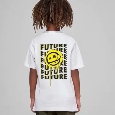 Παιδικό Λευκό Τυπωμένο Oversize Στρογγυλό Λαιμό T-Shirt 2