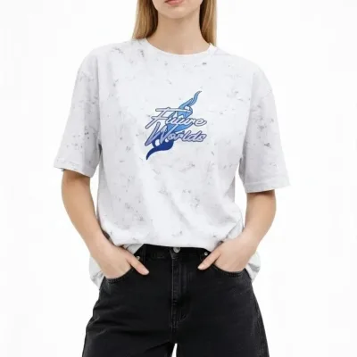 Γυναικείο Λευκό Oversize Acid Washed Ποδήλατο Λαιμό Κοντό Μανίκι T-shirt 1