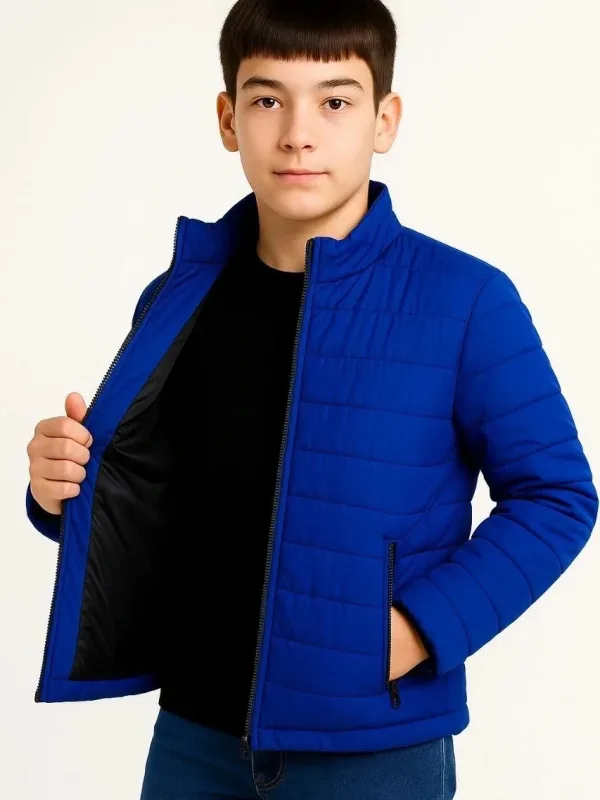 Детско сакс сино водоотпорно дуксерче со патент, џебови и полнење од влакна 1