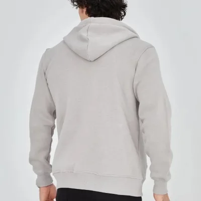 Burra Ngjyrë Gri E Lyer 3 Fije Pambuku Me Kapuç Me Zinxhir Me Printim Hoodie 2