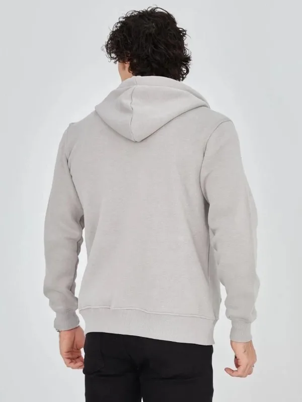 Burra Ngjyrë Gri E Lyer 3 Fije Pambuku Me Kapuç Me Zinxhir Me Printim Hoodie 2