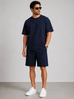 Muški tamnoplavi oversize modal mekani teksturirani set s džepovima