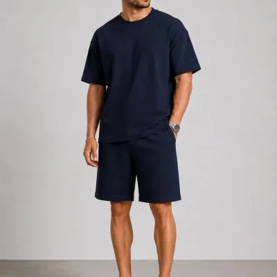 Kişi Tünd Göy Oversize Modal Yumşaq Teksturlu Cibli Kostyum 1