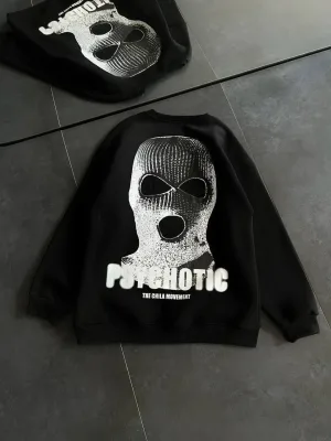 Damski Czarny Oversize Rowerowy Kołnierz Nadruk Gruby Sweatshirt
