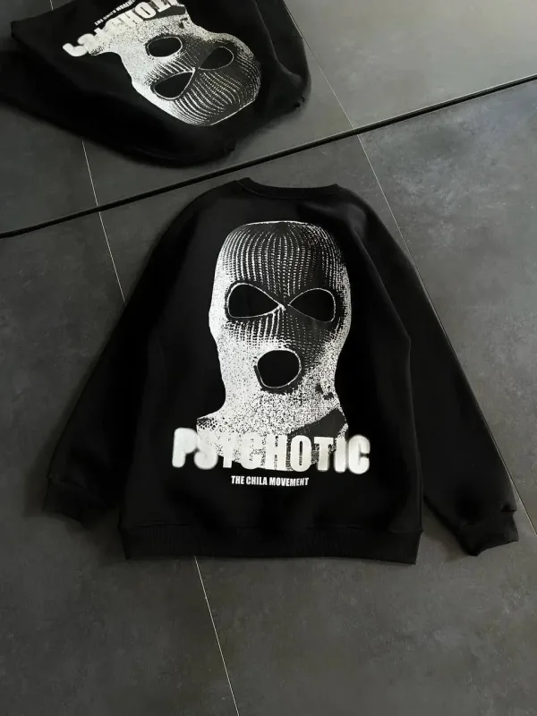 Damski Czarny Oversize Rowerowy Kołnierz Nadruk Gruby Sweatshirt 1