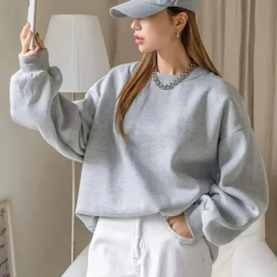 Sweatshirtê Jinan ê Gewr, Oversize, Nîv-Fermûar, Pembû 2