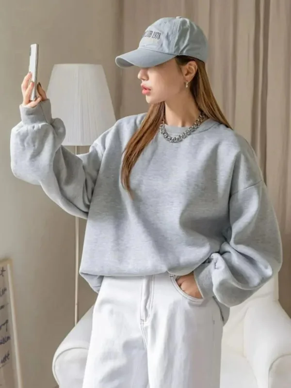 Sweatshirtê Jinan ê Gewr, Oversize, Nîv-Fermûar, Pembû 2
