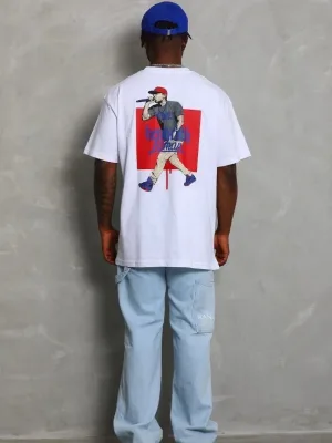 Kişi Ağ Oversize Velosiped Yaxalı Çap T-Shirt