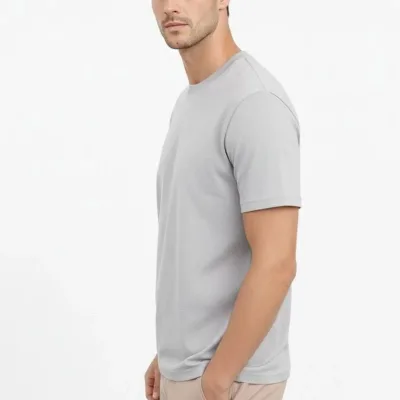 Men's Gray Regular Crew Neck Short Sleeve Solid T-Shirt 2
