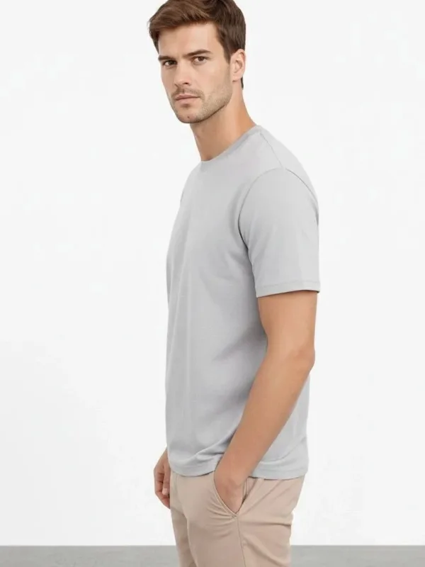Men's Gray Regular Crew Neck Short Sleeve Solid T-Shirt 2