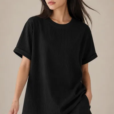 Nero Costina Oversize Taglio Largo Basic T-Shirt 4