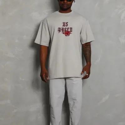 Kişi Boz Oversize Velosiped Yaxalı Çap T-Shirt 4