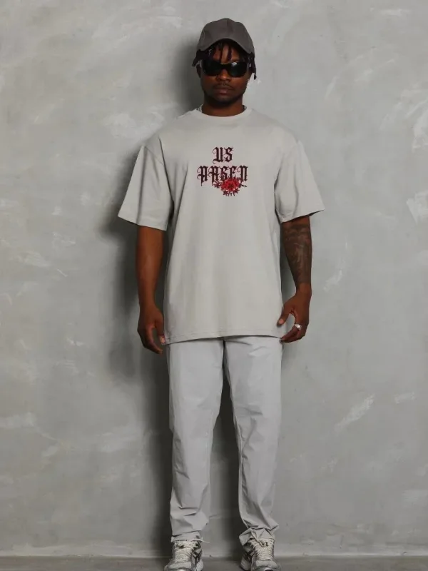 Kişi Boz Oversize Velosiped Yaxalı Çap T-Shirt 4