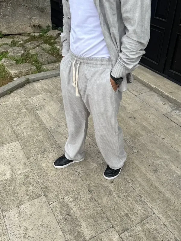 Men Gray Oversize Corduroy Pocket Buggy Pants 4