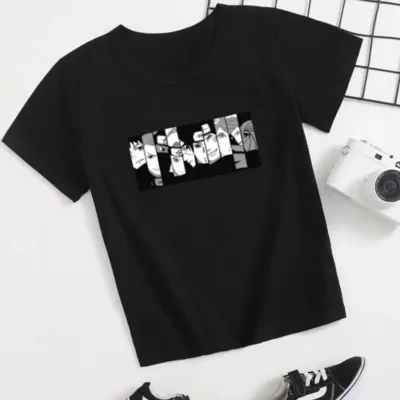 Detské čierne oversize potlačené tričko s výstrihom do V 3