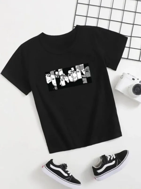 Detské čierne oversize potlačené tričko s výstrihom do V 3