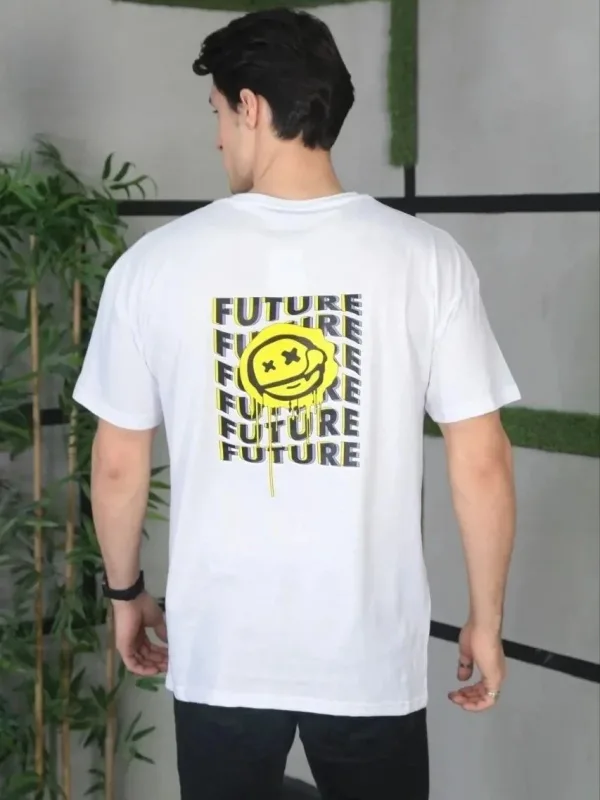 Férfi fehér oversized kerékpárnyakú nyomott nyári póló 4