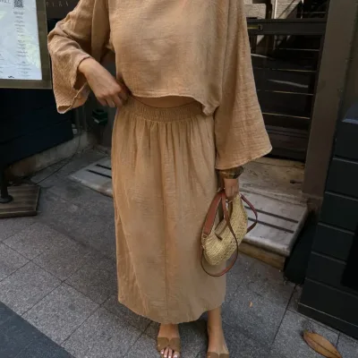 Bluza i suknja Muslin set Kamel 2