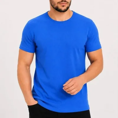 Muška plava (saks) slim fit biciklistički kragna print majica 1