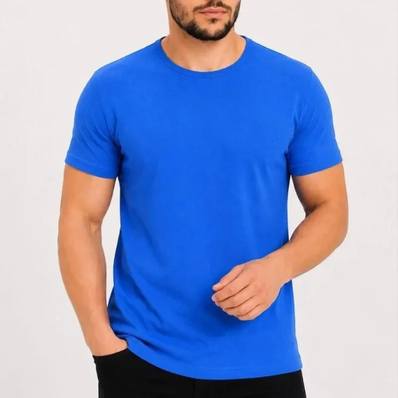 Muška plava (saks) slim fit biciklistički kragna print majica