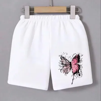 Kobiece białe szorty mini z gumką w pasie, z nadrukiem 1