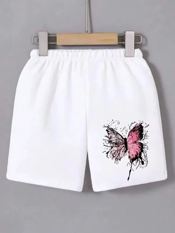 Kobiece białe szorty mini z gumką w pasie, z nadrukiem 1