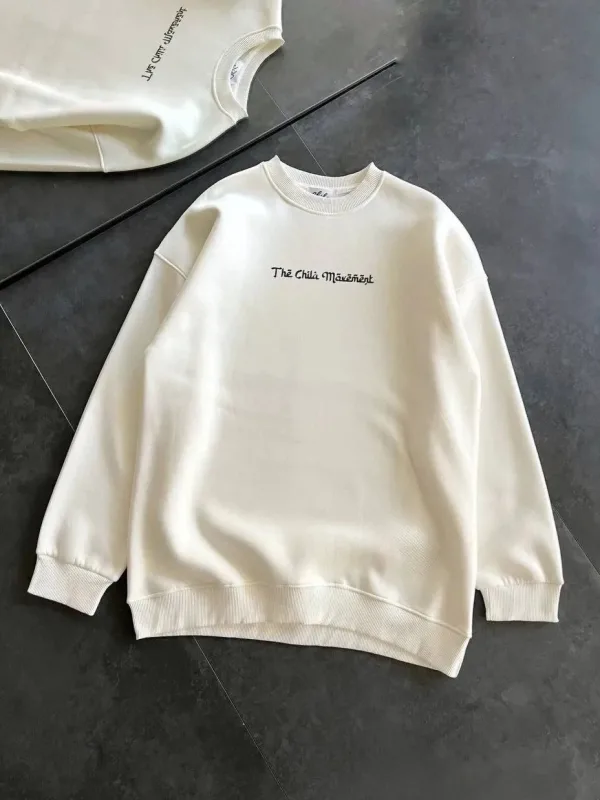 Gratë të Bardhë 3 Fije Pambuku Jakë Biçiklete të Shtypur Sweatshirt 1