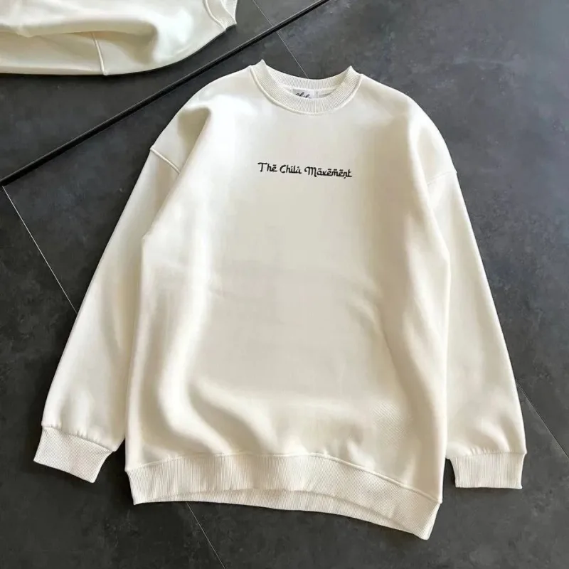 Women's White 3-Thread Cotton Crew Neck Printed Sweatshirt