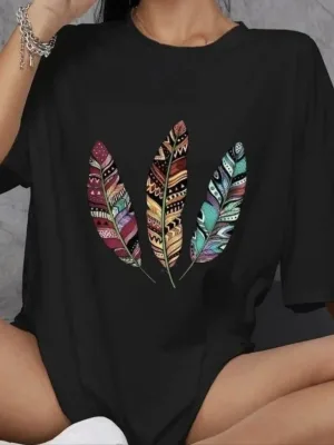 Női Fekete Oversize Kerékpárnyakú Nyomott Póló