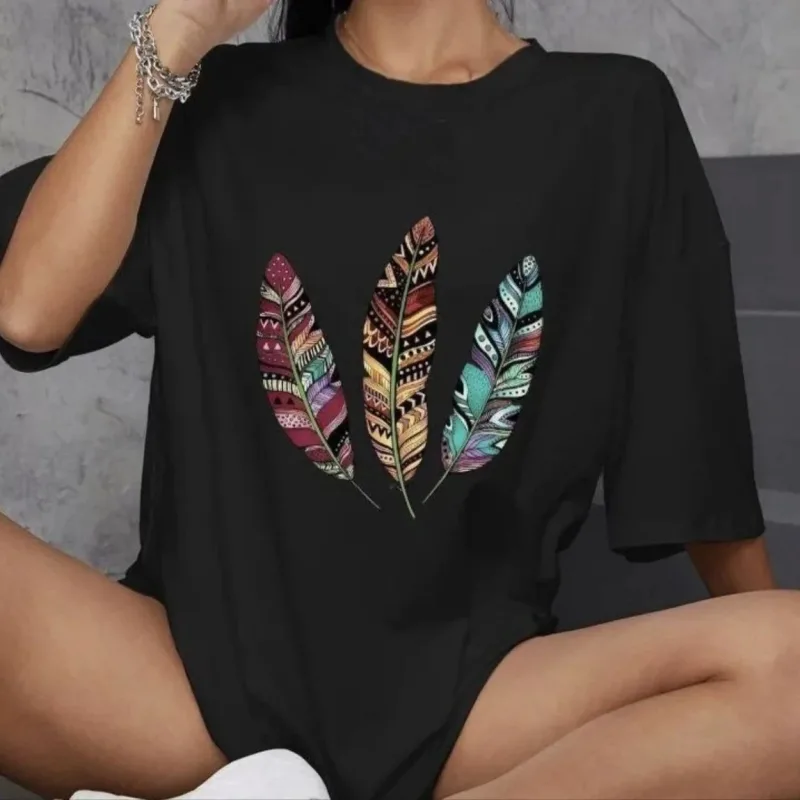 Női Fekete Oversize Kerékpárnyakú Nyomott Póló