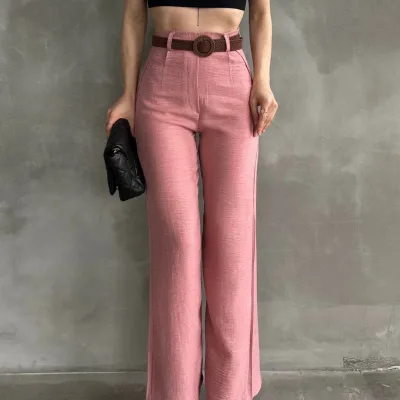 Belted Linen Pants Powder 5