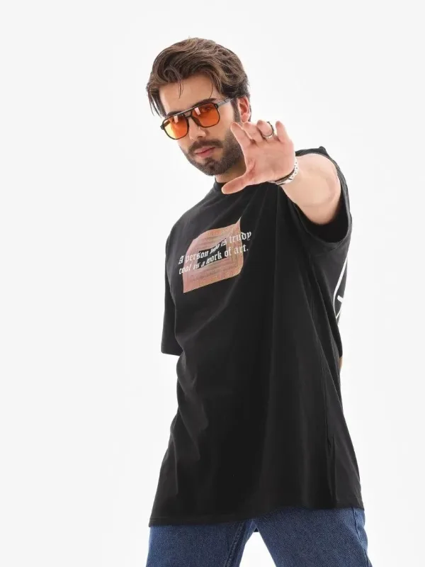 Muški crni regular fit biciklistički ovratnik s printom majica 4