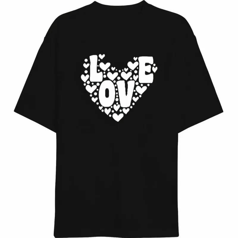 Muška Crna Oversize Love Srce Printana Bicikli Vrata Majica