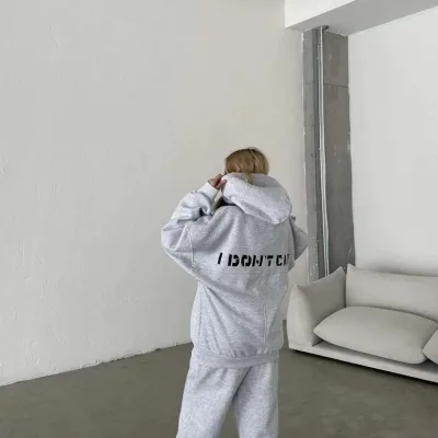 Women's Grey Embroidered 3-Thread Cotton Tracksuit Set 1