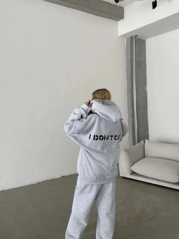 Women's Grey Embroidered 3-Thread Cotton Tracksuit Set 1