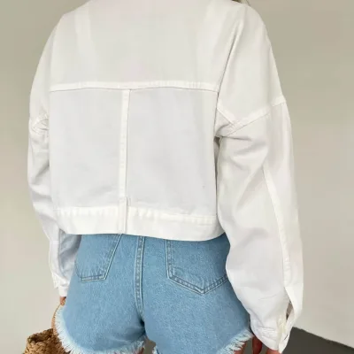 Fermuarlı Cibli Denim Ceket Ağ 6