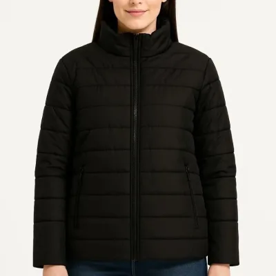Women's Black Waterproof Quilted Lined Zippered Bomber Jacket 4