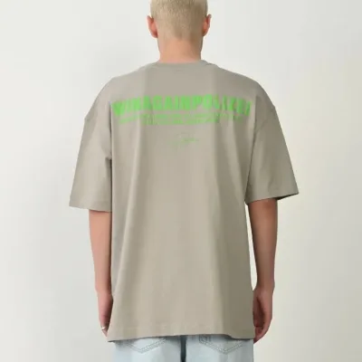 Férfi festett szürke oversized biciklinyakas nyomott póló 2