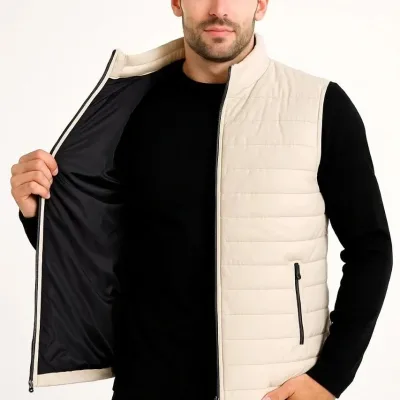 Vest for Men, Beige, Waterproof, Zippered, Quilted, Puffy 1