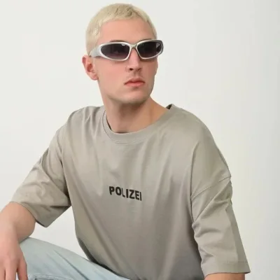 Férfi szürke oversized biciklinyakas nyomott póló 1