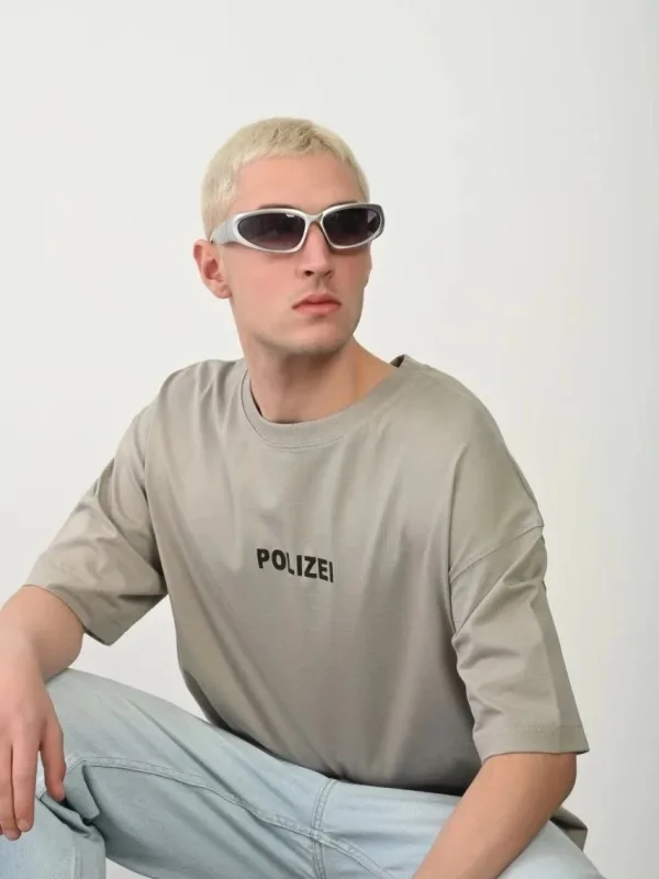 Férfi szürke oversized biciklinyakas nyomott póló 1