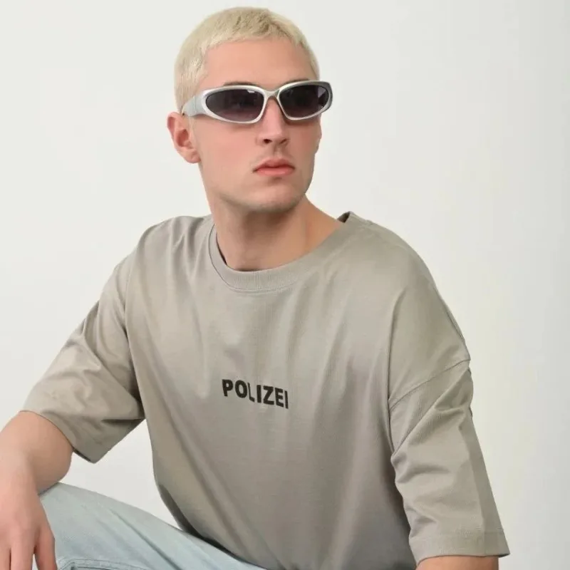 Férfi szürke oversized biciklinyakas nyomott póló