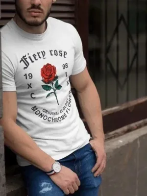 Férfi Fehér Kerékpárnyakú Nyomott Rövid Ujjú Póló