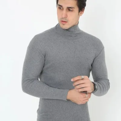 Muški dimljeni rebrasta dolčevita Likra Slimfit Body 5