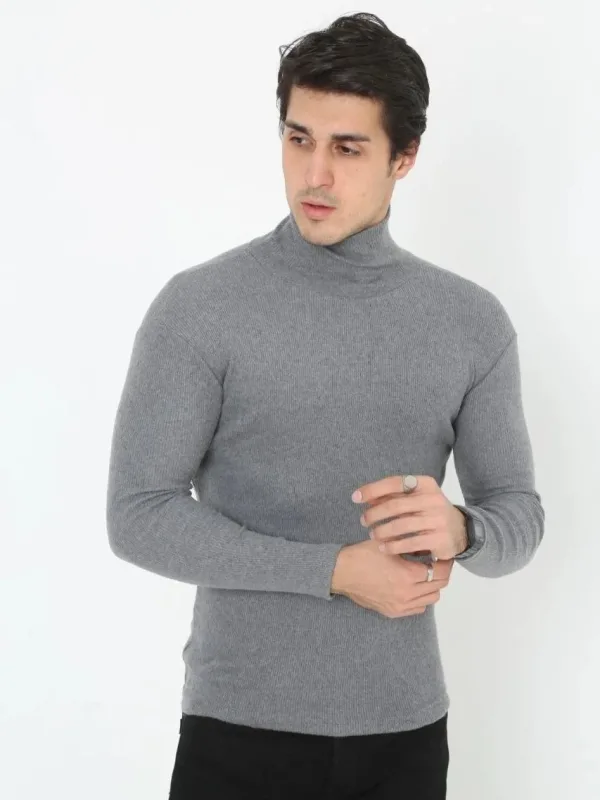 Muški dimljeni rebrasta dolčevita Likra Slimfit Body 5